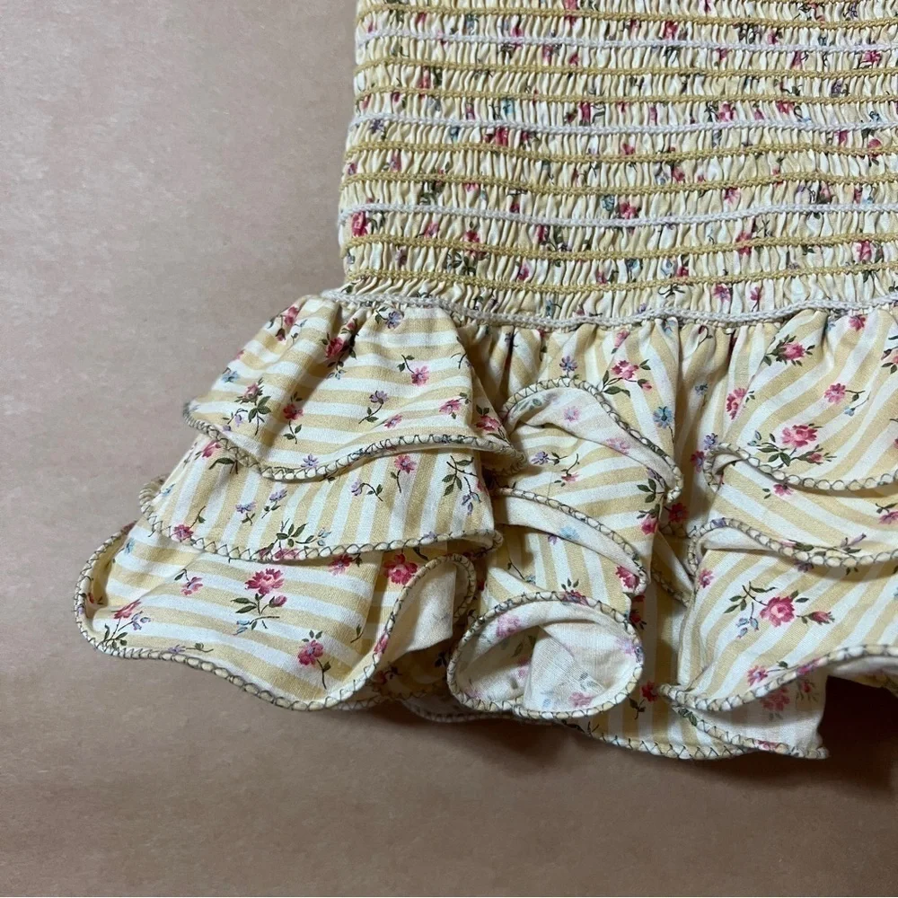 Petersyn Barrett Skirt Smocked Ruffle Mini Skirt Floral Buttermilk Yellow Size M